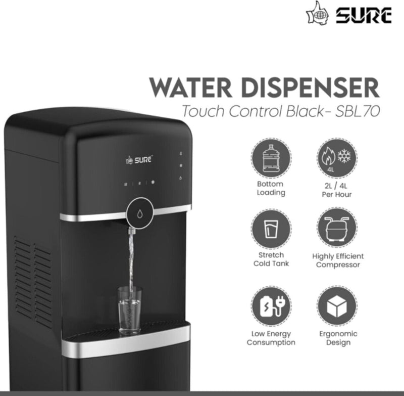 SURE | Touch Water Dispenser Bottom Loading 5 Gallon Black | SBL70