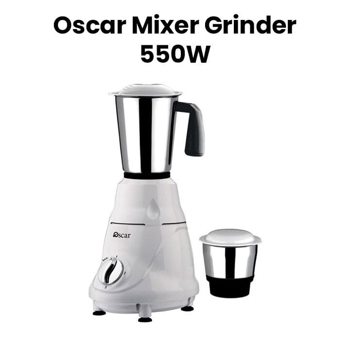 OSCAR | Mixer Grinder 550W Stainless Steel Blade Ideal For Modern Kitchens High Performance Motor Multiple Jars Durable Design White | OMG550INDK