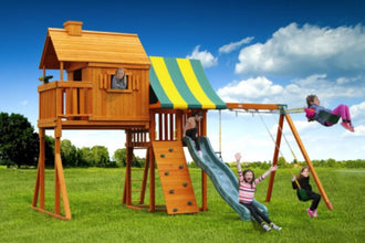 EASTERN JUNGLE GYM | Multi-Deck Sky Treehouse Swing Set With Slide And Tent | EJG115TOY00012