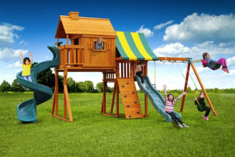 EASTERN JUNGLE GYM | Multi-Deck Sky Treehouse Swing Set With Slide And Tent | EJG115TOY00012