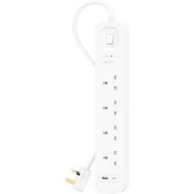 BELKIN | 4-Outlet Surge Protector 18W, Usb-A & Usb-C Ports, 2M Cord | SRB001ar2M