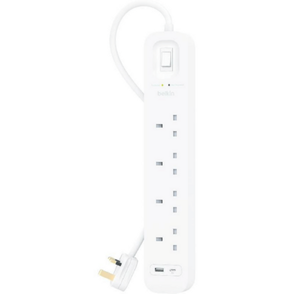 BELKIN | 4-Outlet Surge Protector 18W, Usb-A & Usb-C Ports, 2M Cord | SRB001ar2M