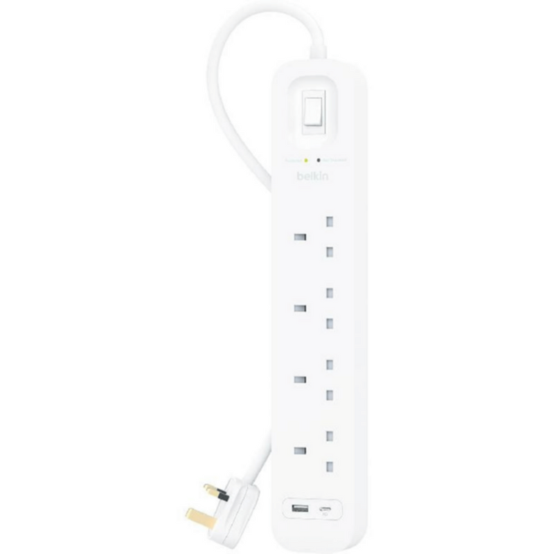 BELKIN | 4-Outlet Surge Protector 18W, Usb-A & Usb-C Ports, 2M Cord | SRB001ar2M