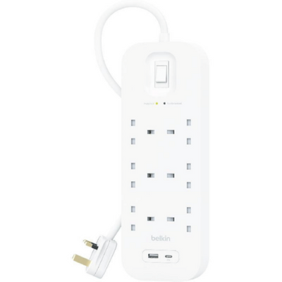 BELKIN | 6-Outlet Surge Protector 18W, Usb-A & Usb-C Ports, 2M Cord | SRB002ar2M