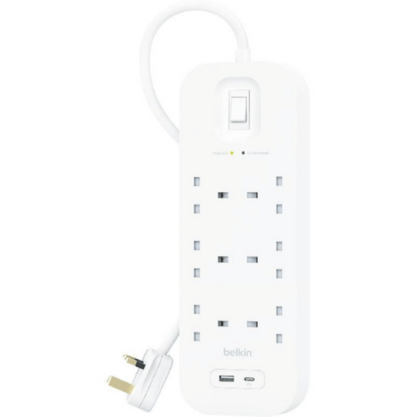 BELKIN | 6-Outlet Surge Protector 18W, Usb-A & Usb-C Ports, 2M Cord | SRB002ar2M