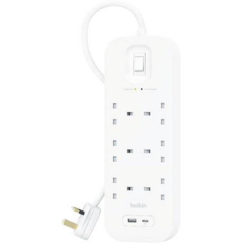 BELKIN | 6-Outlet Surge Protector 18W, Usb-A & Usb-C Ports, 2M Cord | SRB002ar2M