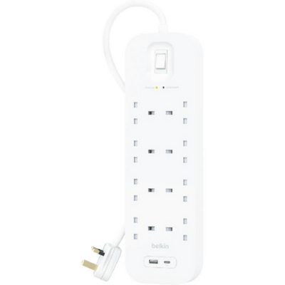 BELKIN | 8-Outlet Surge Protector 18W, Usb-A & Usb-C Ports, 2M Cord | SRB003ar2M