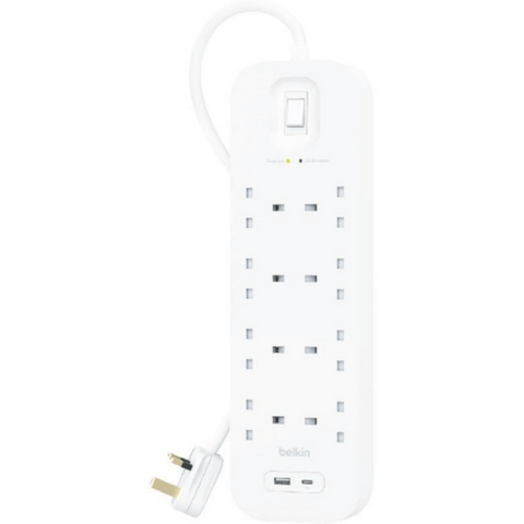BELKIN | 8-Outlet Surge Protector 18W, Usb-A & Usb-C Ports, 2M Cord | SRB003ar2M