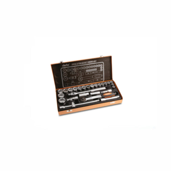 CLARKE | Socket Set 10mm to 32mm chrome vanadium steel 1/2 inch drive- 26pcs set with Orange Color Carry Case | SS10-32CL