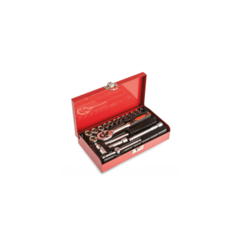 CLARKE | Socket Set 4mm to 14mm chrome vanadium steel 1/4 inch drive- 19pcs set with Red Color Carry Case | SS4-14C