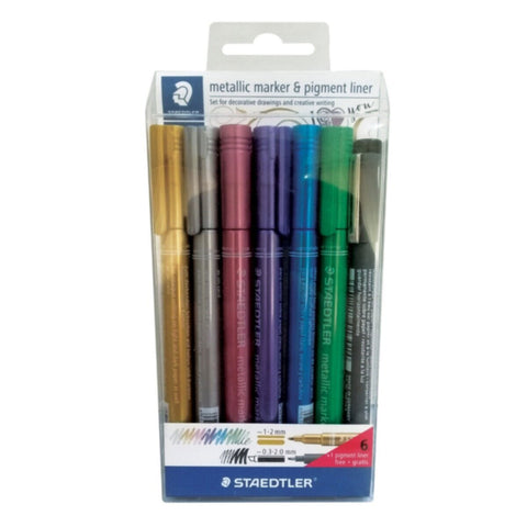 STAEDTLER | Mettalic Marker 6 colors + 1 Pigment Liner | ST-8323-SWP6P