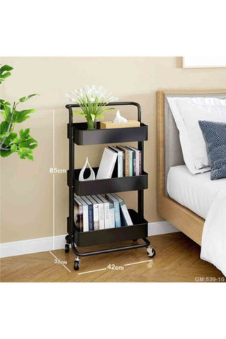 Storage 3 Tier Rolling Trolley Black | 539-10-2