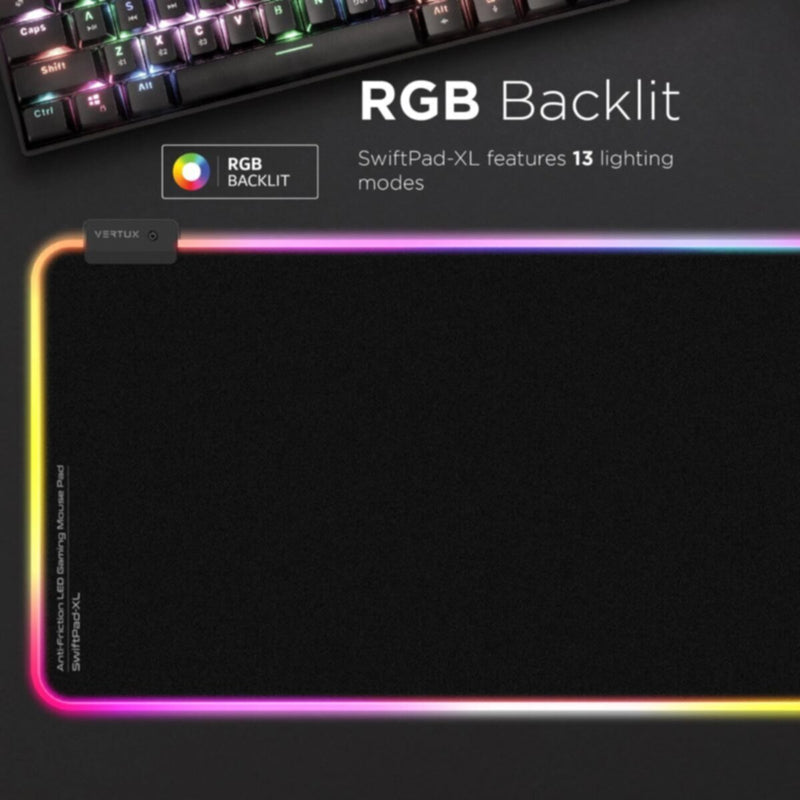 VERTUX | Game Immersion Smooth Scrolling RGB Foldable Anti- Friction Fabric LED Gaming Mouse Pad XL | SWIFTPAD-XL