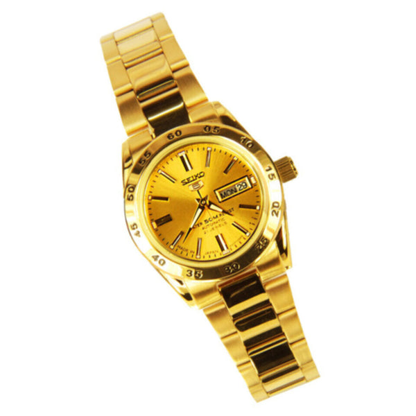 SEIKO | 5 Stainless Steel Automatic Golden Plated Dress Ladies Sports Watch | SYMG44J1Q