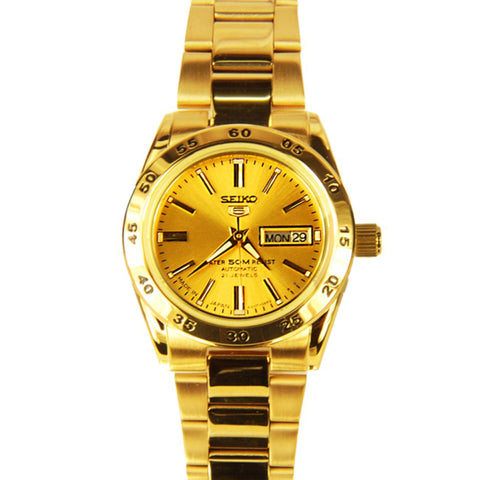 SEIKO | 5 Stainless Steel Automatic Golden Plated Dress Ladies Sports Watch | SYMG44J1Q