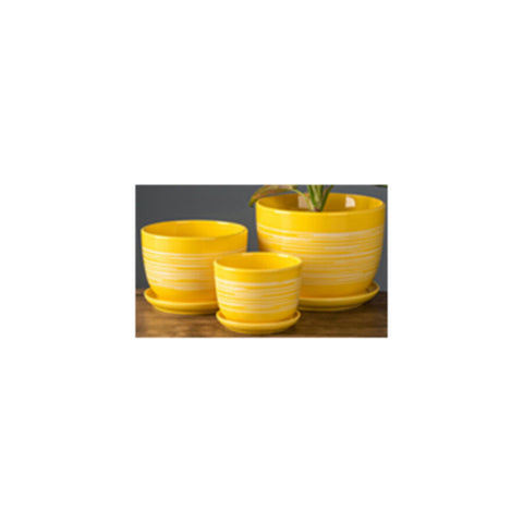 Table Ceramic Pot Suit for Plants 3-Piece Set | Yellow