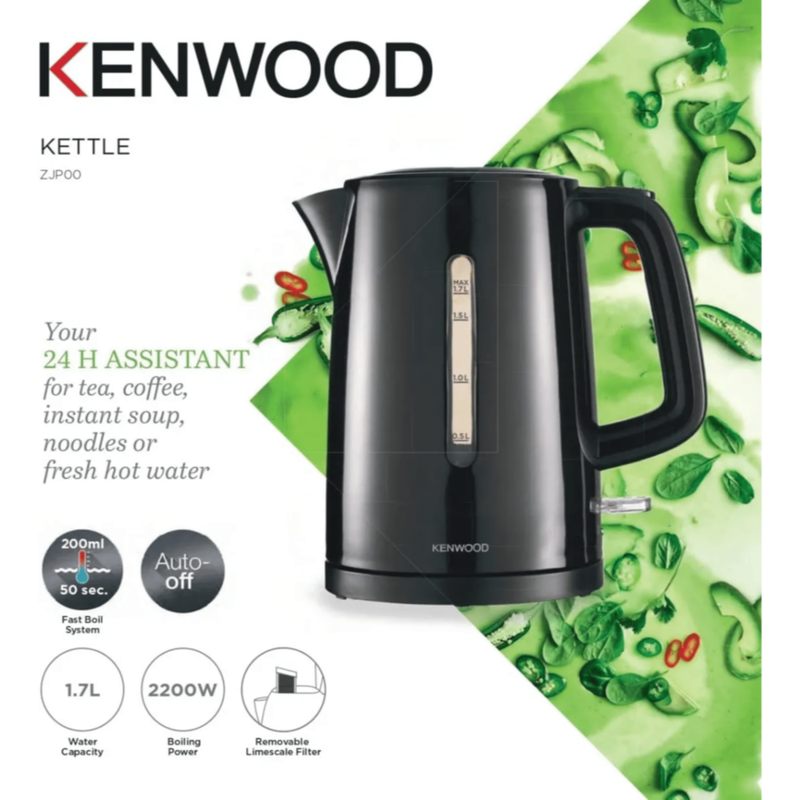 KENWOOD | Plastic Kettle 1.7L Capacity 2200W Power Black ZJP00.000Bk | 00C284900KEAS