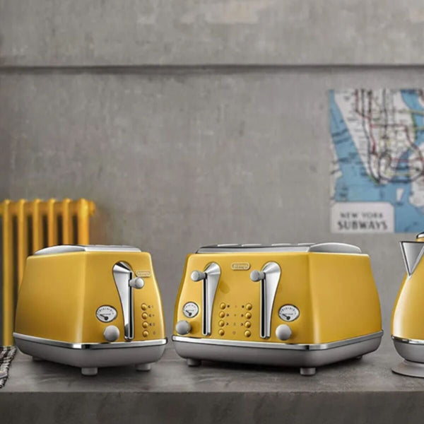DELONGHI | Icona Capitals Yellow Vintage Style 4 Slice Toaster CTOC4003.Y | 230140056