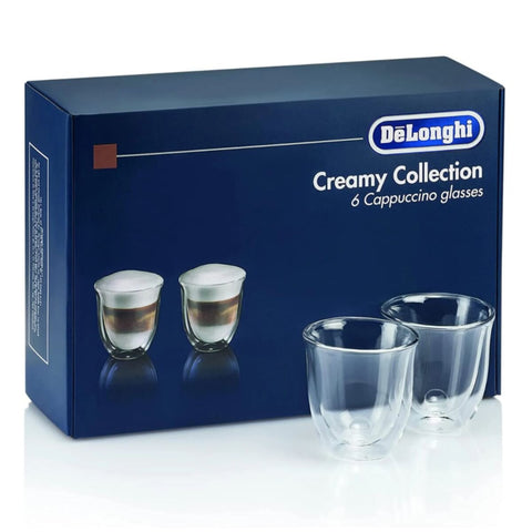 DELONGHI | Creamy Collection Double Walled Thermo Cappuccino Glasses |  Set of 6 Clear | TE0186987