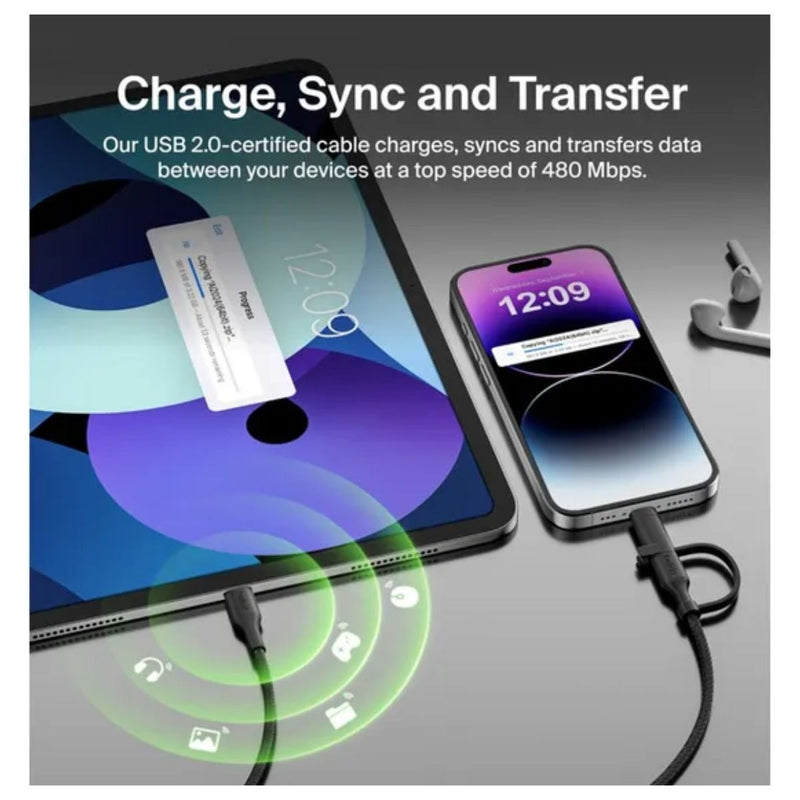 BELKIN | 2 In 1 Cable with USB C and Lightning Connector | TE0225095