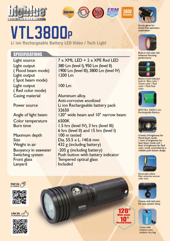BIGBLUE | 3800-Lumen Dual-Beam Light â€“ Wide & Narrow | VTL3800P