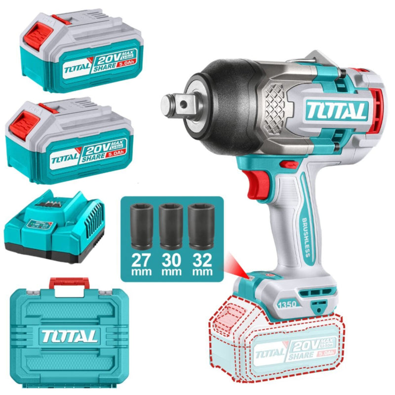 TOTAL | 20V 1350Nm 3/4'' 2200Bpm Brushless Impact Wrench 2X5.0Ah Mal | TIWLI20135