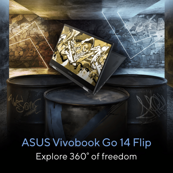 ASUS | Vivobook Go 14 Flip Touch Laptop Celeron 1.1GHz 4GB 128GB Win11 14"inch FHD Blue English/Arabic Keyboard with Stylus Pen + Microsoft 365 Personal 1-year | TP1400KA-BZ056WS