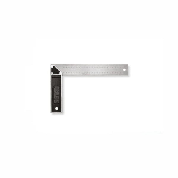 CLARKE | Try Square 12 inch Metric & Inch Marking Clear Grey Finish Rust Resistant & Cast Zinc Black Handle Heavy Duty | TS12HC
