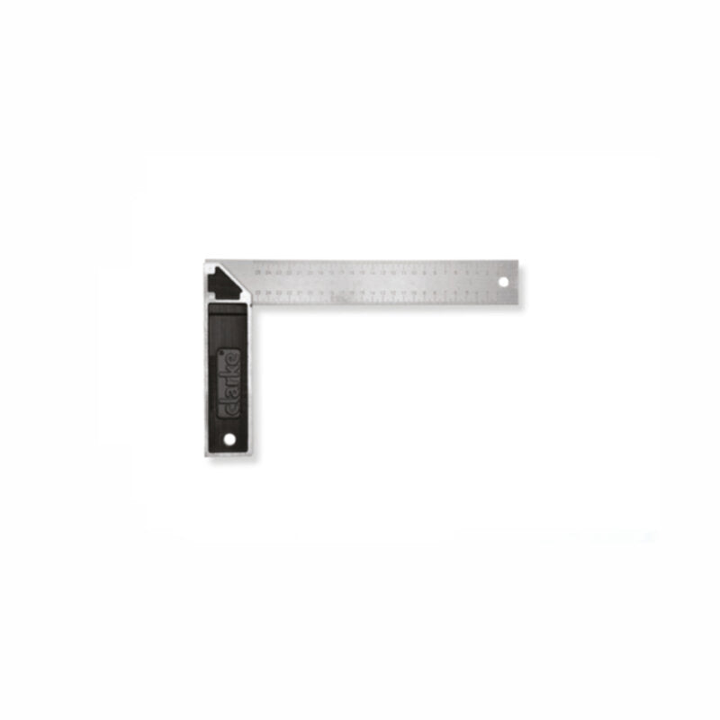 CLARKE | Try Square 12 inch Metric & Inch Marking Clear Grey Finish Rust Resistant & Cast Zinc Black Handle Heavy Duty | TS12HC