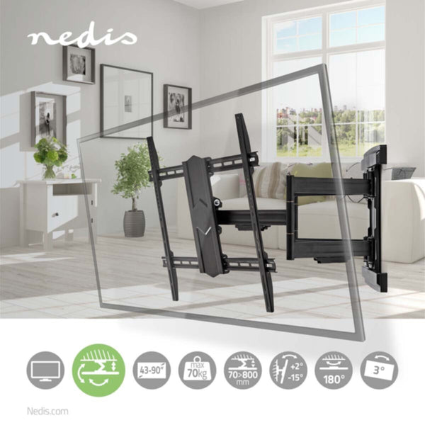 NEDIS | Full Motion TV Wall Mount 43"-90"inch | Maximum supported screen weight: 70 kg | Tiltable | Rotatable | Minimum wall distance: 70 mm | Maximum wall distance: 800 mm | 3 Pivot point(s) | Steel | Black | TVWM6570BK