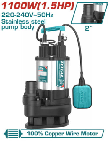 TOTAL | Inox Sewage Water Submersile Pump with Cutting Blade 1.100W | TWP7110016