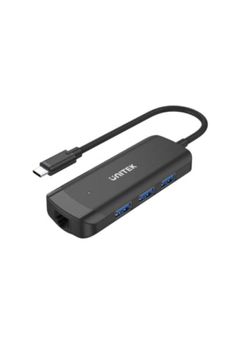 UNITEK | 4-in-1 USB 3.1 Type-C Hub (3-Port USB 3.0 + Gigabit Ethernet), Black  with PowerPort | H1110A