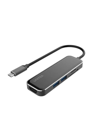 UNITEK | 5-in-1 USB 3.1 Gen1 Type-C Hub (2*USB-A + HDMI + Card Reader), Space Grey+Black | D1036A