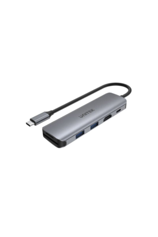 UNITEK | 6-in-1 USB 3.1 Gen1 Type-C Hub (2-Port USB3.0 + Card Reader + HDMI + PD 100W), Space Grey | H1107D