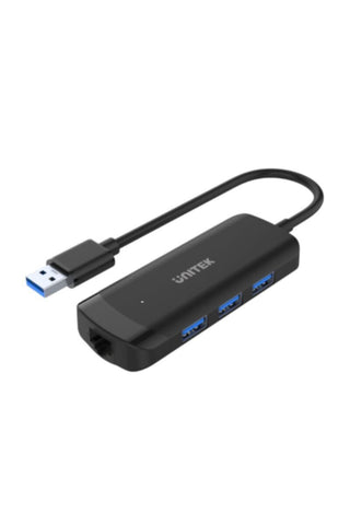 UNITEK | USB 3.0 3-Port Hub + Gigabit Ethernet Adapter, Black  With Power Port (Micro USB ) | H1111A