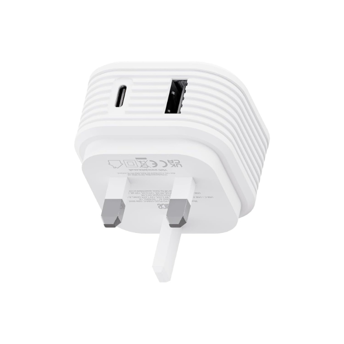 JUICE |  45W Dual Port Fast Charger Plug USB-C Power Delivery & USB-A Quick Charge White | MJUAS00000015
