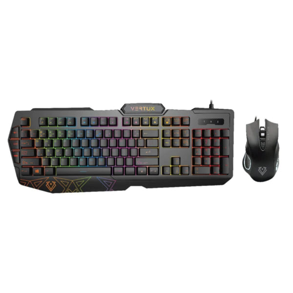 VERTUX | Ergonomic Backlit Wired Gaming Keyboard & Mouse With Programable Macro Keys Black | VENDETTA.E