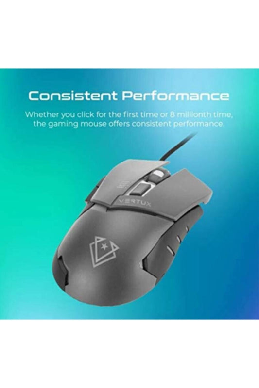 VERTUX | 3200Dpi High Precision Wired Gaming Optical Mouse  Grey | TE0182831