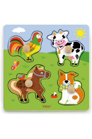 VIGA | Big Wooden Knob Puzzle Farm Animals | 50839