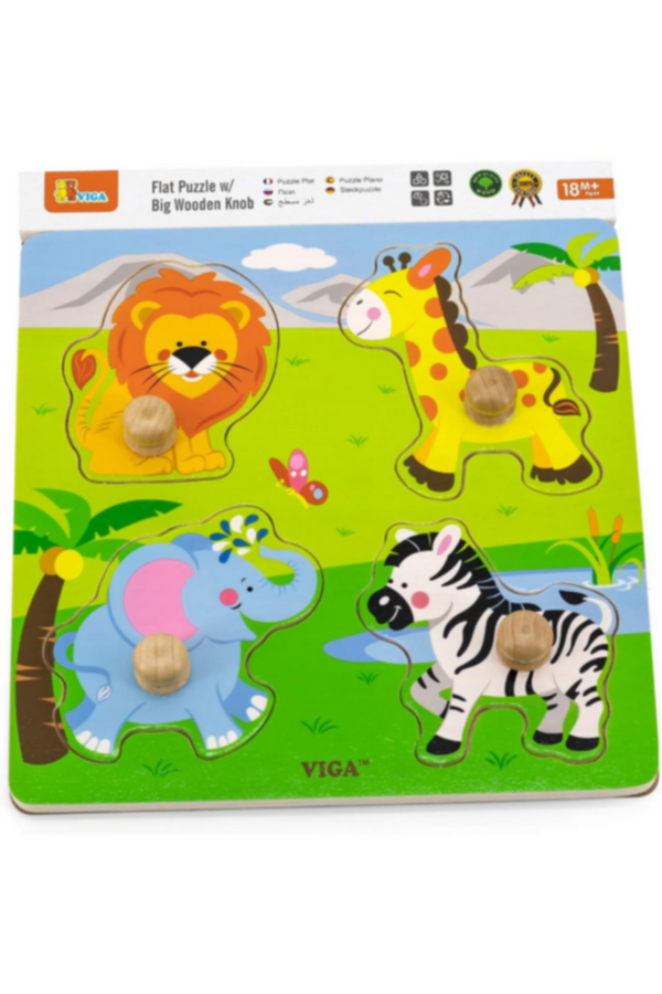 VIGA | Big Wooden Knob Puzzle Wild Animals | 50840
