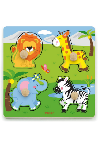 VIGA | Big Wooden Knob Puzzle Wild Animals | 50840