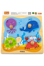 VIGA | Flat Puzzle W/Big Wooden Knob - Sea | 50132