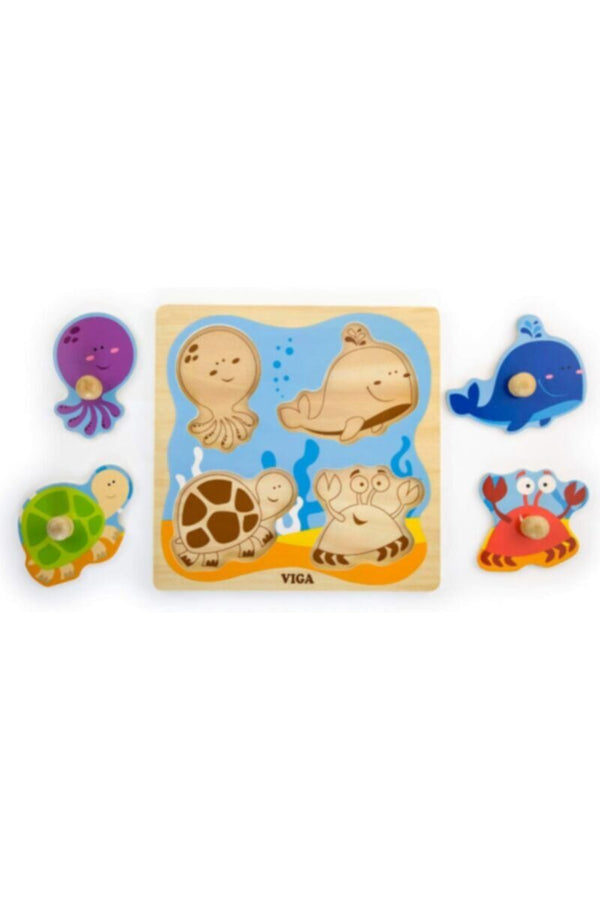 VIGA | Flat Puzzle W/Big Wooden Knob - Sea | 50132