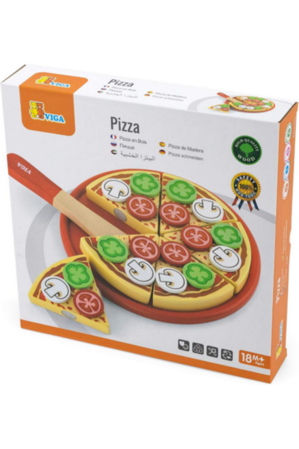 VIGA | Pretend Play Wooden Cutting Pizza Set Toy For Kids Ages 3+ Years | 58500