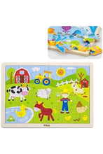 VIGA | Wooden Farm Animals Tray Jigsaw Puzzle For Kids Ages 2+ Years, 24 pcs | 50197
