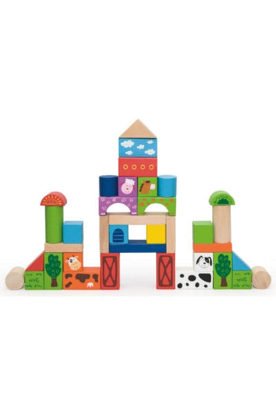 VIGA | Wooden Farm Building & Stacking Blocks Tub - 50 Piece | 50285 ...