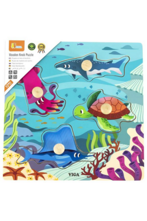 VIGA | Wooden Knob Puzzle Sea Animals | 44594