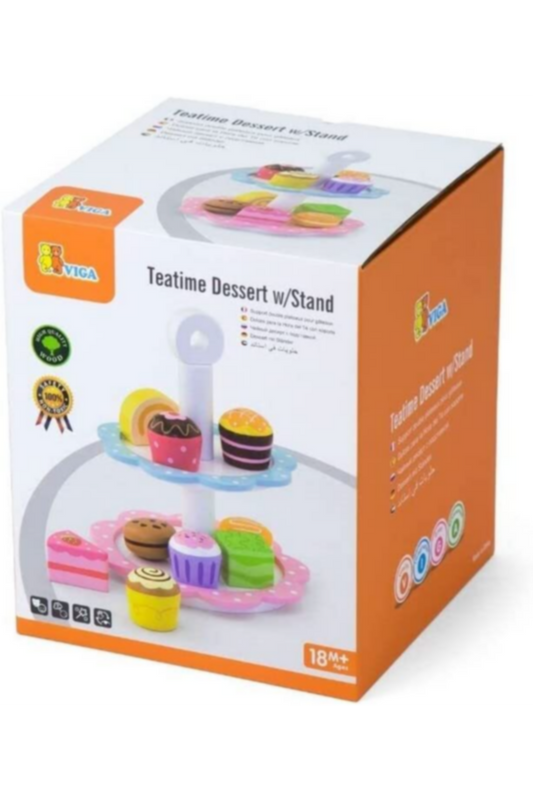 VIGA | Wooden Pretend Play Toy Teatime Dessert With Stand | 44544