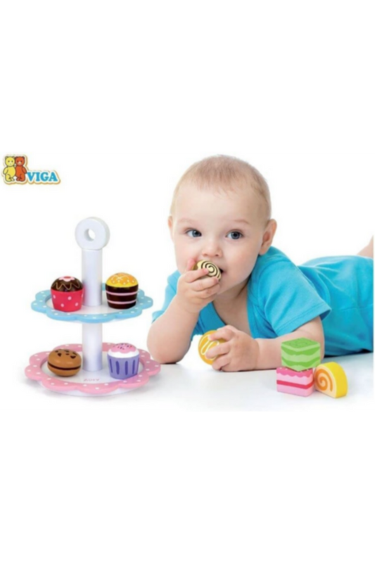 VIGA | Wooden Pretend Play Toy Teatime Dessert With Stand | 44544