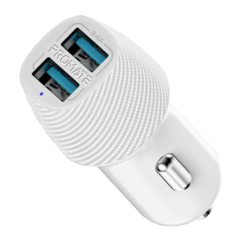 PROMATE | 3.4A Car Charger with Dual USB Ports White | VOLTRIP DUO.WHITE